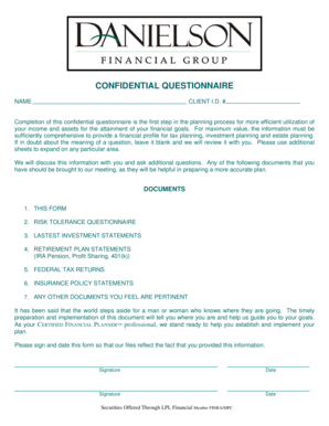Confidential Financial Planning Questionnaire