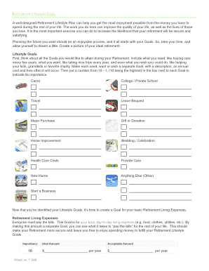 Retirement Lifestyle Goals Form