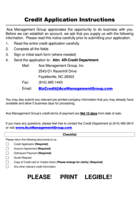 Ace Management Group Credit Application