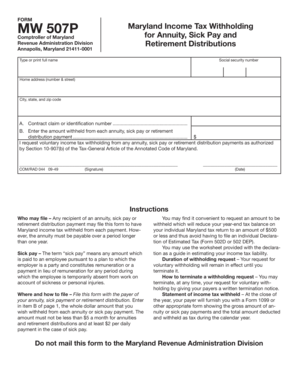 Maryland Income Tax Withholding Form MW 507P