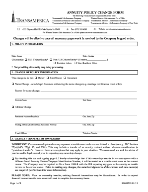 Annuity Policy Change Form