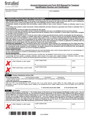 Account Agreement and Form W-9 Request