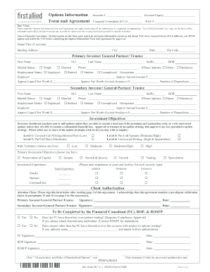 Options Information Form and Agreement