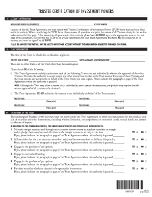 Trustee Certification of Investment Powers