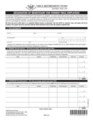 YMCA Retirement Fund Beneficiary Designation Form