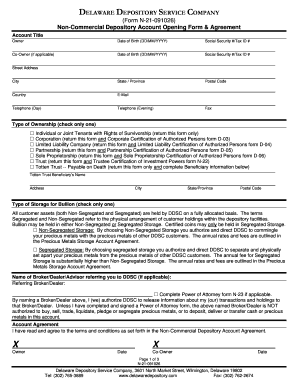 Delaware Depository Non-Commercial Account Opening Form