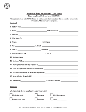 American Safe Retirement Data Sheet