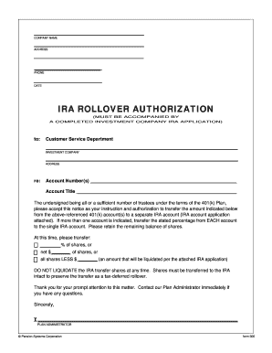 IRA Rollover Authorization Form