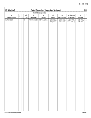 US Schedule D Capital Gain or Loss Transactions Worksheet 2011