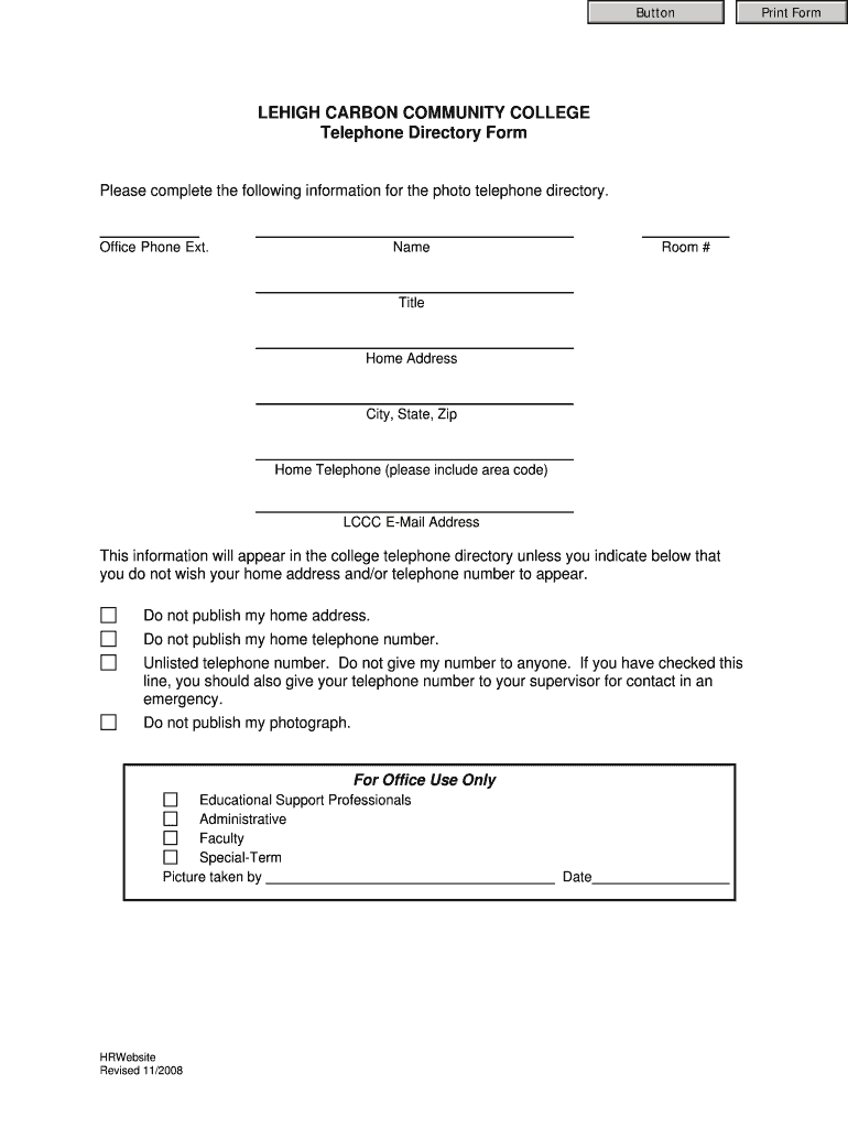 Fillable Online lccc LEHIGH CARBON COMMUNITY COLLEGE Telephone ...