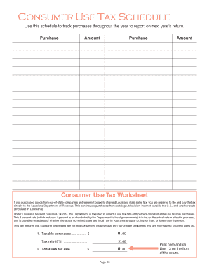 Louisiana Consumer Use Tax Worksheet
