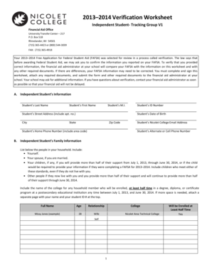 2013–2014 Verification Worksheet