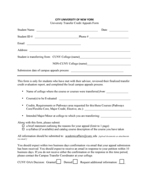 University Transfer Credit Appeals Form