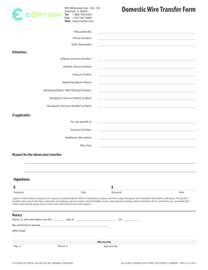 Domestic Wire Transfer Form