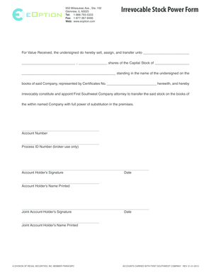 Irrevocable Stock Power Form