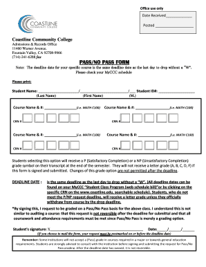 Coastline Community College Pass/No Pass Form