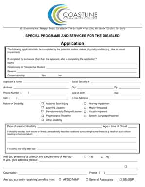 Special Programs and Services for the Disabled Application