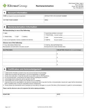 Entrust Roth IRA Recharacterization Form