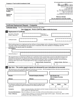 Certificate Replacement Request – Companies