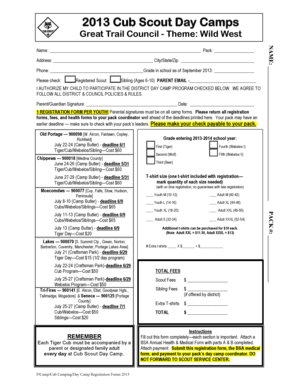 2013 Cub Scout Day Camp Registration Form