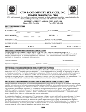CYO Athletic Registration Form
