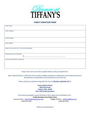 FAMILY DONATION FORM - Seton Catholic School