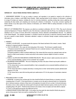 VA Form 21-530 Burial Benefits Application