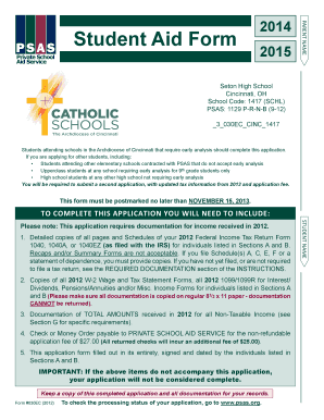 Student Aid Form 2014-2015