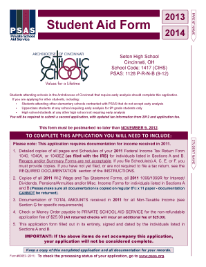 2013-2014 Student Aid Form