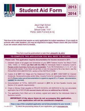 Student Aid Form 2013-2014