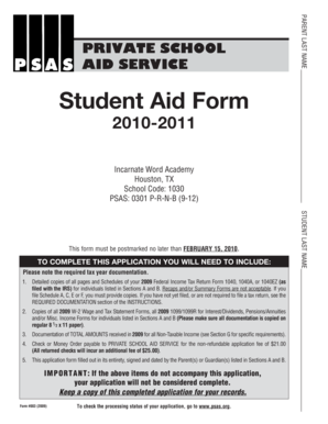 Private School Aid Service Student Aid Form