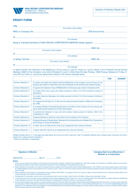 Wah Seong Corporation Berhad Proxy Form