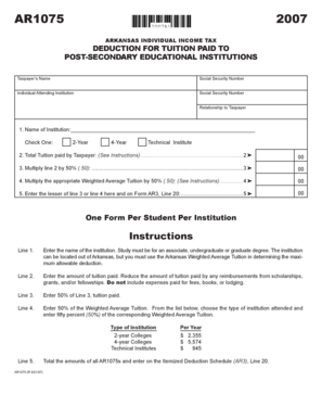 Arkansas Individual Income Tax Tuition Deduction Form