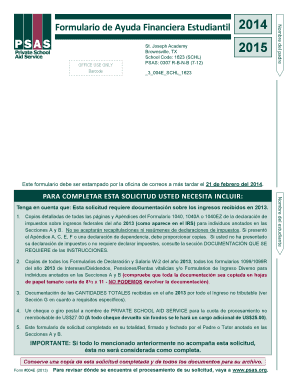 Formulario de Ayuda Financiera Estudiantil 2014