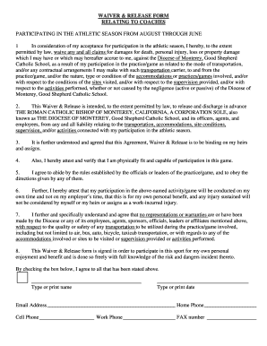 Waiver and Release Form for Coaches