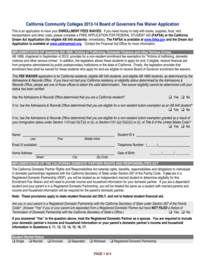 California Community Colleges 2013-14 Board of Governors Fee Waiver Application