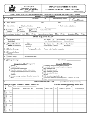 New York Health Insurance Transaction Form