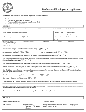 SUNY Orange Professional Employment Application