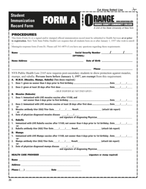 Student Immunization Form A