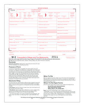 Form W-3 Transmittal of Wage and Tax Statements