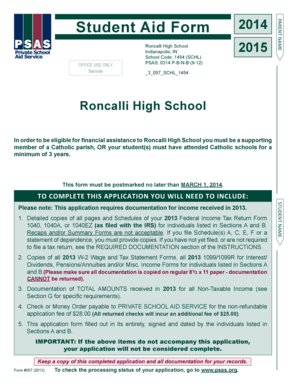 Student Aid Form 2014