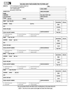 Illinois Education Association Fair Share Fee Payers List