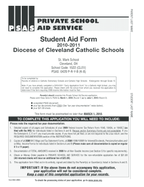 Private School Aid Service Student Aid Form