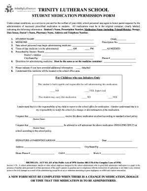 Student Medication Permission Form