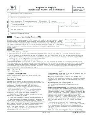 IRS Form W-9 Request for Taxpayer Identification Number and Certification