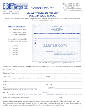 Maine Prescription Blanks Order Form