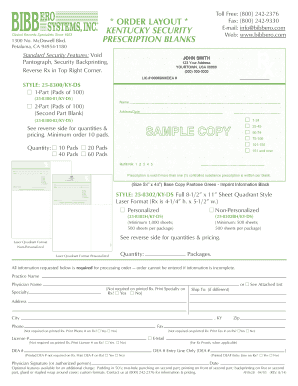 Kentucky Security Prescription Blanks