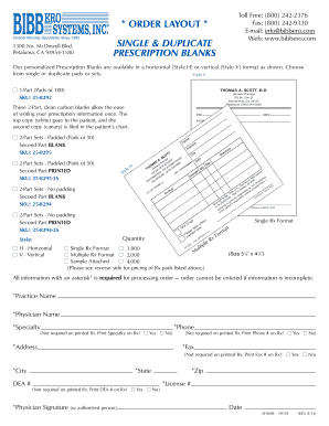 Prescription Blank Order Form