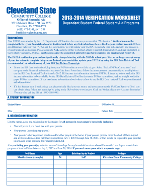 2013-2014 Verification Worksheet