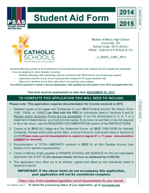 Student Aid Form 2014-2015